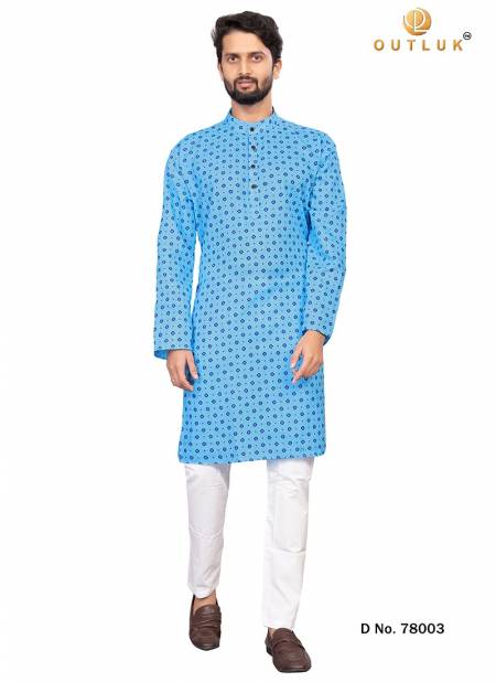 Sky Blue Colour Outluk 78 Printed Cotton Ethnic Wear Kurta With Pajama Collection 78003
